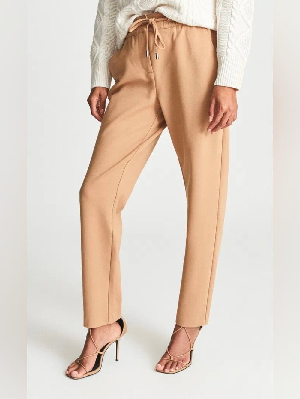 Reiss Eve Drawstring Jogger Pants Tan Size 4 Ankle Trousers